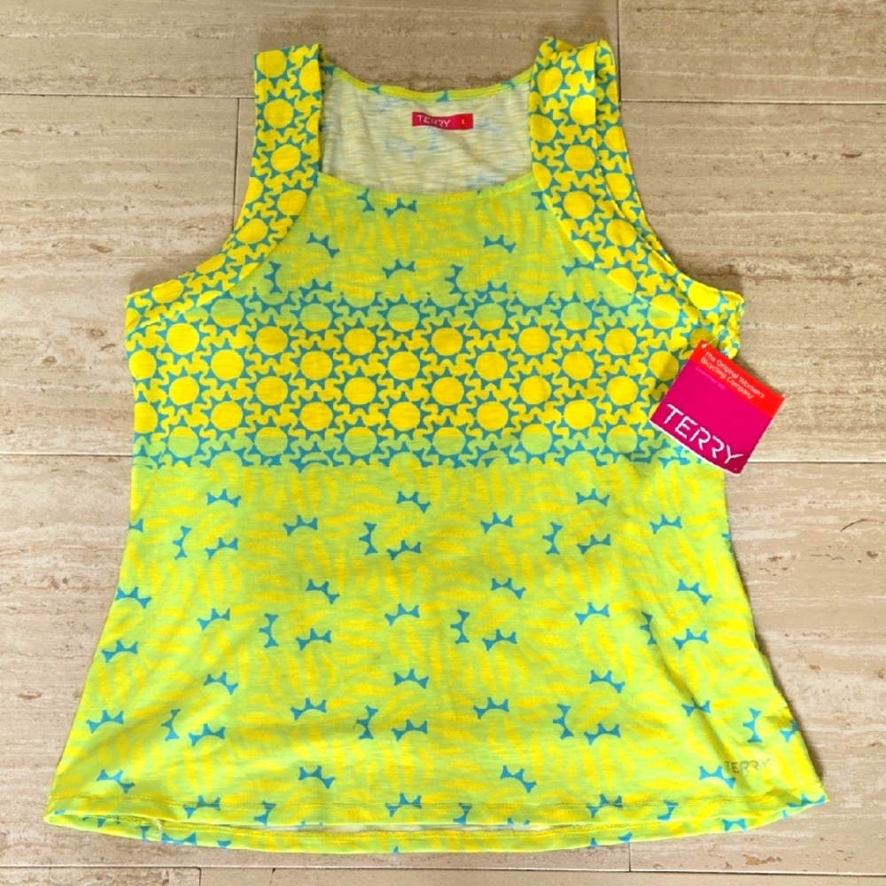 New Terry Bicycling Company Women's Lush Yellow Design Print Tourista Tank